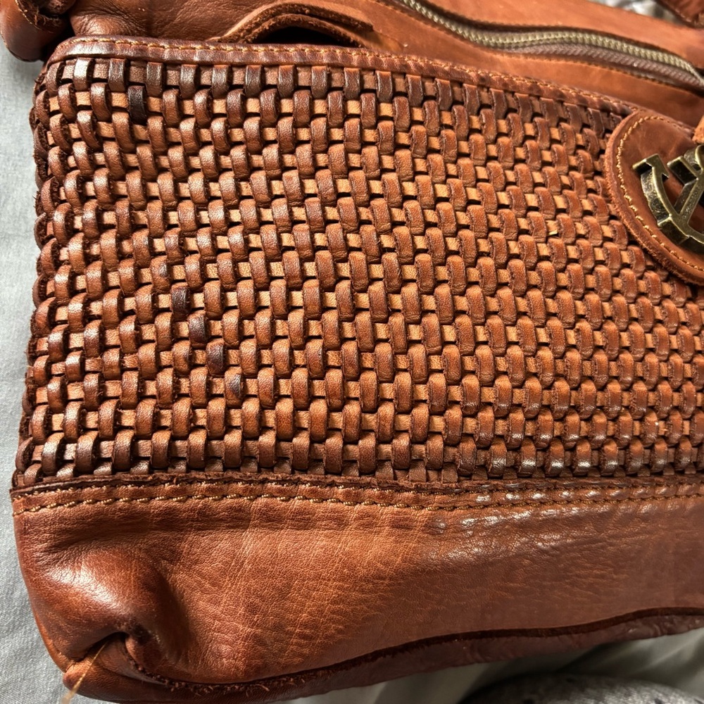 New Harbour 2nd Brown Leather Clutch Purse / Belt Bag Crossbody w/ Woven Front - Picture 13 of 16